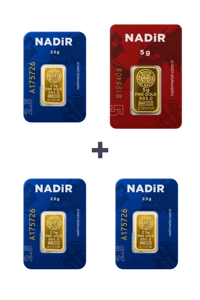 Nadir Gold 24 Ayar 12,5 Gram Külçe Altın (1 Adet 5 Gram Külçe Altın + 3 Adet 2,5 Gram Külçe Altın ) ürün görseli 1