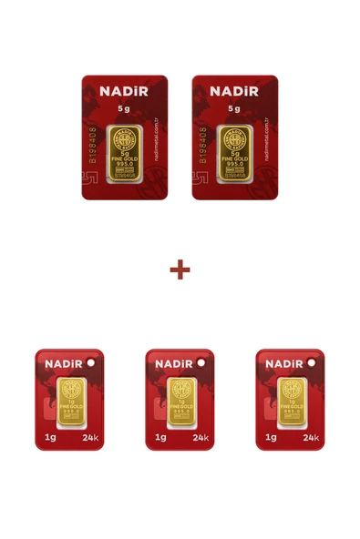 Nadir Gold 24 Ayar 13 Gram Külçe Altın (2 Adet 5 Gram Külçe Altın + 3 Adet 1 Gram Külçe Altın ) ürün görseli 1