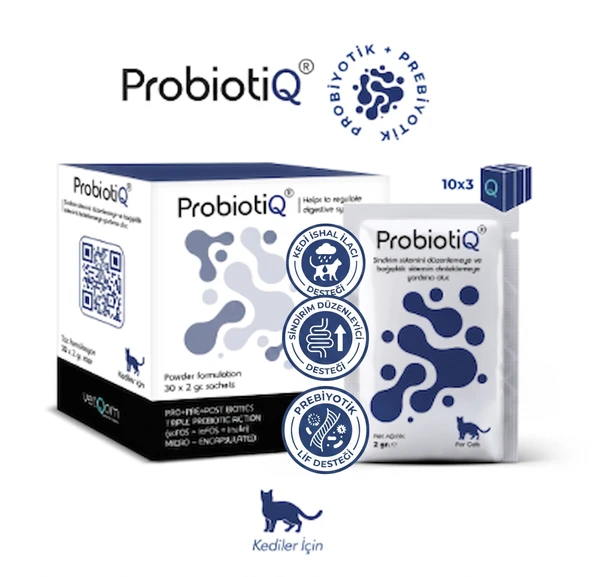Vetqom Kedi ProbiotiQ 30 Saşe (Bağırsak Florası, İshal Karşıtı ve Bağışıklık Destekleyici Kompleks) ürün görseli 1