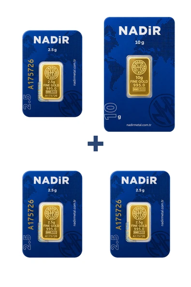 Nadir Gold 24 Ayar 17,5 Gram Külçe Altın (1 Adet 10 Gram Külçe Altın + 3 Adet 2,5 Gram Külçe Altın ) ürün görseli 1