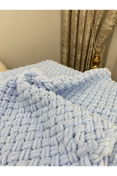 Alize Puffy El Örgü Battaniyesi 183 Açık Mavi ürün görseli 1