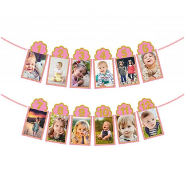 Çerçeve Orta Süs Simli 12 Aylık Set Pembe ürün görseli 1
