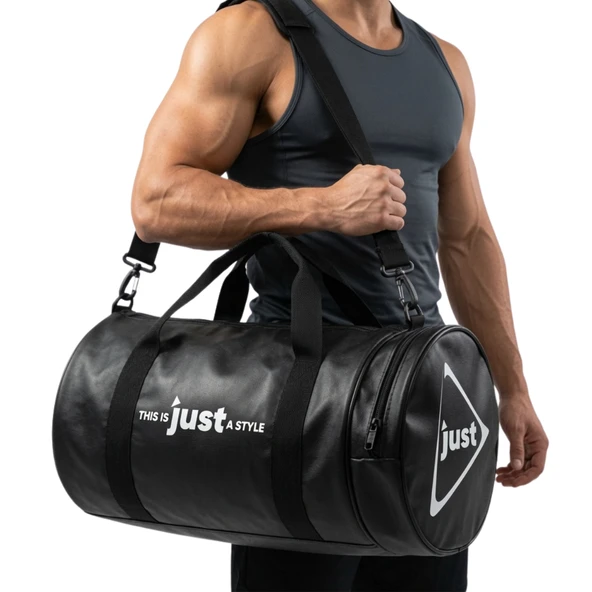 Just Leather Sport Fitness Bag Siyah Spor Çantası Omuz Askılı Büyük Boy ürün görseli 1