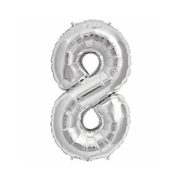Folyo Balon Rakam 8 Gümüş 16 inç(40cm) ürün görseli 1