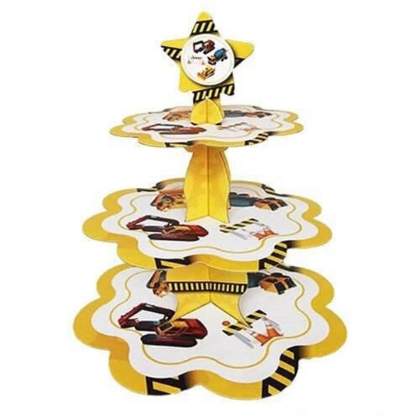 İnşaat Temalı Karton Cupcake Kek Standı 3 Katlı ürün görseli 1