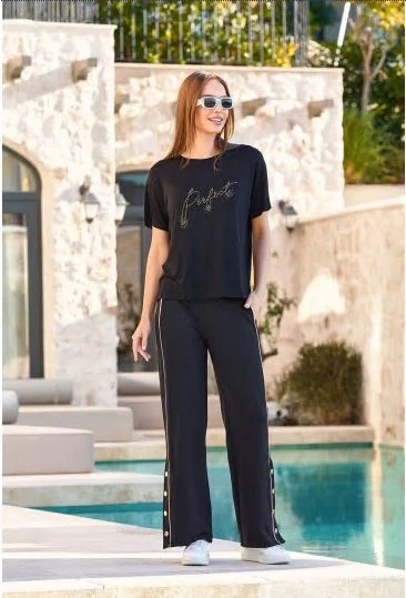 Aqua 25714 Kadın Taş Baskılı Paça Çıtçıt Detay 2'li Takım ürün görseli 1