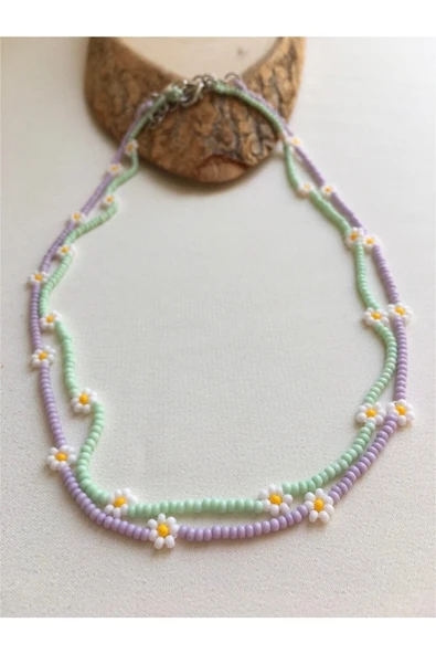 Handmade Minimal Papatya Ikili Kolye Seti - Resim 2