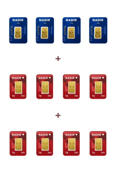 Nadir Gold 24 Ayar 18 Gram Külçe Altın (4 Adet 2,5 Gram Külçe Altın + 8 Adet 1 Gram Külçe Altın ) ürün görseli 1