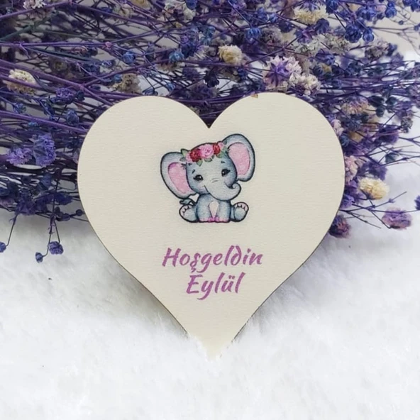 Fil Baskılı Kız Bebek Magnetleri Uv Baskı Kalp Ahşap(30 Adet) ürün görseli 1