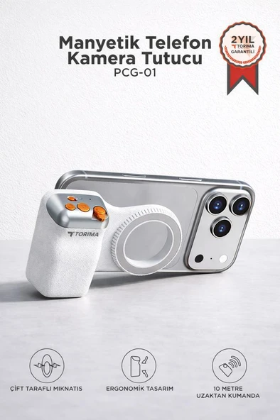 Telefon Tutucu Mıknatıslı Magsafe Uyumlu Bluetooth Deklanşör Kumandalı Tutucu PCG01 Beyaz ürün görseli 1