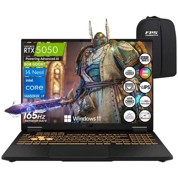 Tuf Gaming F16 FX608JHR İ7-14650HX RTX5050 115W 32GB Ram 512GB SSD 16" IPS Wuxga 165Hz Taşınabilir Bilgisayar ürün görseli 1