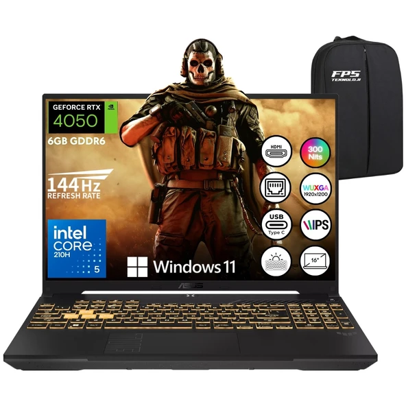 Tuf Gaming FX607VU Core 5 210H RTX4050 140W 32GB Ram 1tb SSD 16" Wuxga 144Hz Taşınabilir Bilgisayar ürün görseli 1