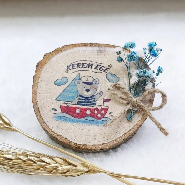 Doğal Ahşap Magnet Bebek Şekeri Uv Baskılı Çiçek Süslü 6-8 cm(30 Adet) ürün görseli 1