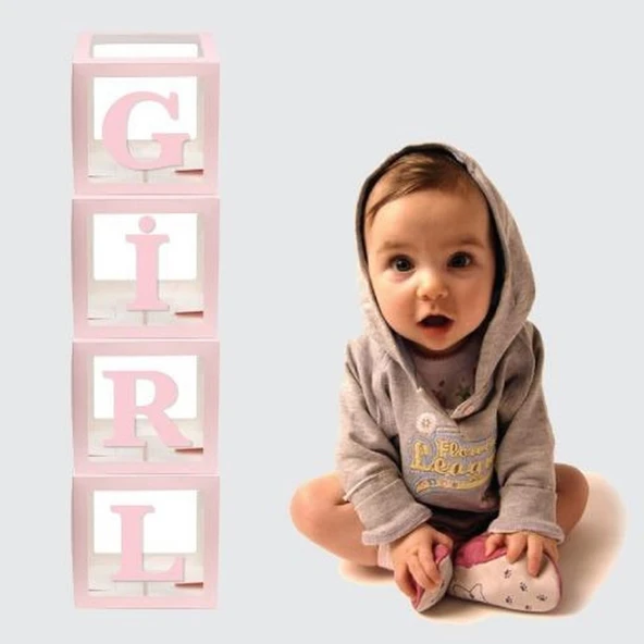 Gırl Yazılı Demonte 25 cm Şeffaf Kutu Set Pembe ürün görseli 1