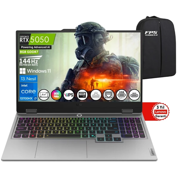 Loq 15IRX10 İ7-13700HX RTX5050 64GB Ram 4tb SSD 15.6" Fhd IPS 144Hz 83JE00KMTR Taşınabilir Bilgisayar ürün görseli 1