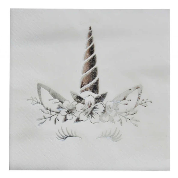 Unıcorn Peçete Varaklı Gümüş 33x33 cm 16'lı ürün görseli 1