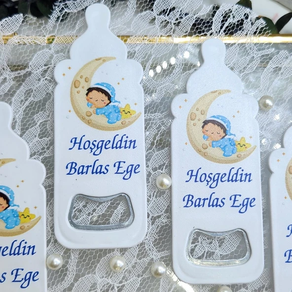 Ayda Uyuyan Baskılı Biberon Açacak Magnet 4,5x10,5 cm Uv Erkek Bebek Magnetleri Bebek Şekeri(30 Adet) ürün görseli 1