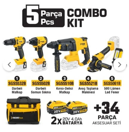 SGS PLUS SGS5451 COMBO SET 5 PARÇA MATKAP+HİLTİ+AVUÇ+TAŞLAMA+SOMUN+SIKMA+FENER ürün görseli 1