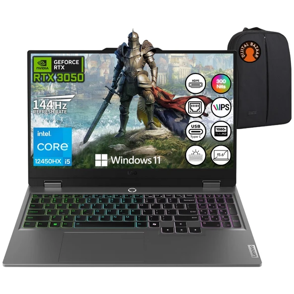Loq İ5-12450HX RTX3050 24GB Ram 512GB SSD 15.6" Fhd IPS 144Hz W11 Taşınabilir Bilgisayar ürün görseli 1