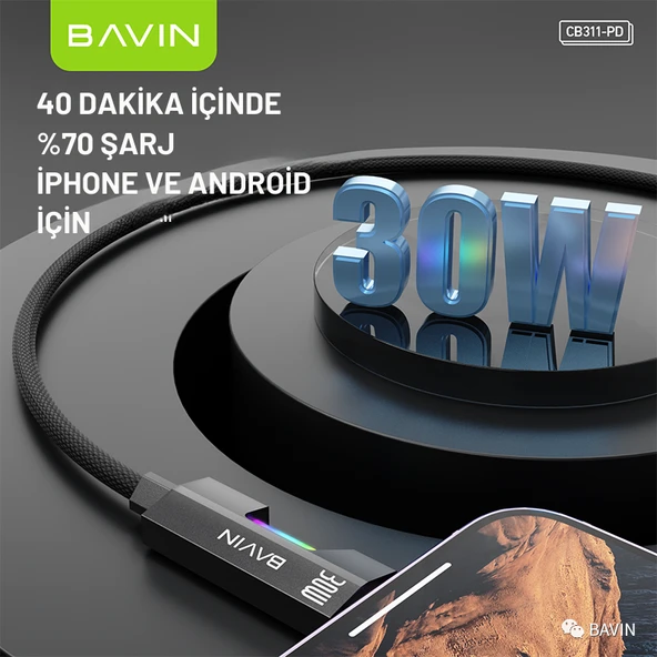 Ledli 30W Destekli Iphone Samsung Xiaomi Oppo Uyumlu Type C To Type C Hızlı Şarj Kablosu ürün görseli 1