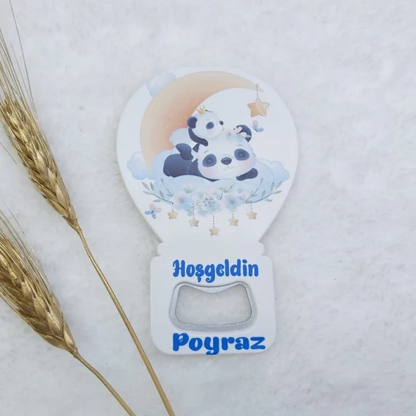 Panda Baskılı Balon Açacak Magnet 11x7 cm Uv Bebek Magnetleri Bebek Şekeri(30 Adet) ürün görseli 1