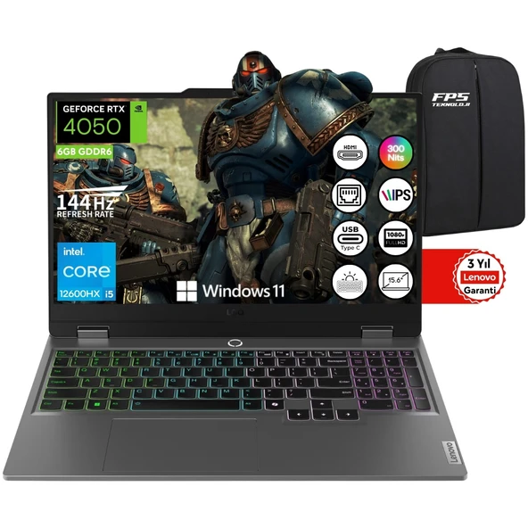 Loq 15IAX9 İ5-12600HX RTX4050 105W 64GB Ram 2tb SSD 15.6" Fhd IPS 144Hz W11 83GS00L8TR Taşınabilir Bilgisayar ürün görseli 1