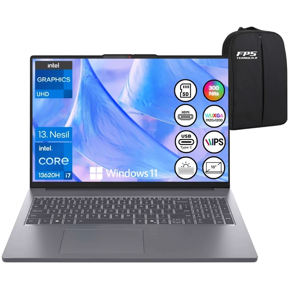 Ideapad Slim 3 16IRH10 İ7-13620H 32GB Ram 2tb SSD 16" IPS Wuxga W11 83K2001WTR Taşınabilir Bilgisayar ürün görseli 1