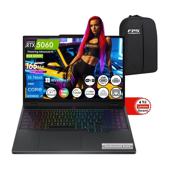 Legion 5 15IRX10 I7-14700HX RTX5060 32GB Ram 2tb SSD 15.1" Wqxga OLED 165Hz W11 83LY00KXTR Taşınabilir Bilgisayar ürün görseli 1