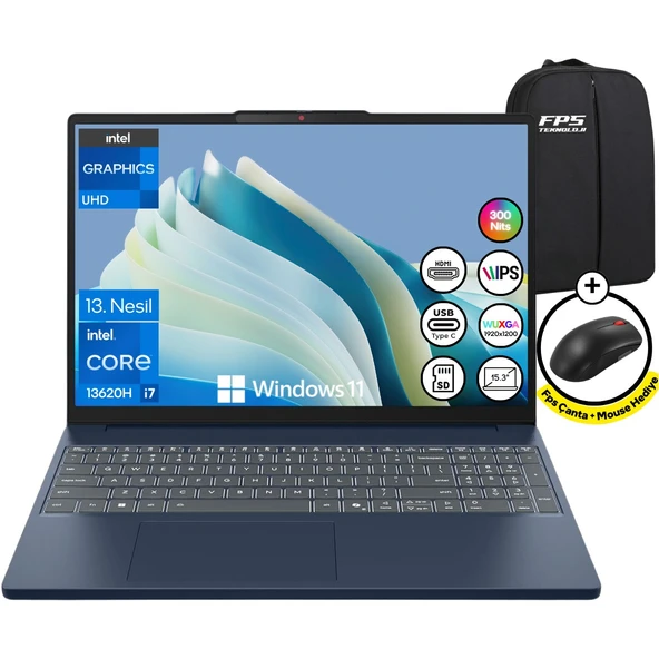Ideapad Slim 3 15IRH10 İ7-13620H 24GB Ram 512GB SSD 15.3" Fhd IPS Wuxga W11 83K10060TR Taşınabilir Bilgisayar ürün görseli 1