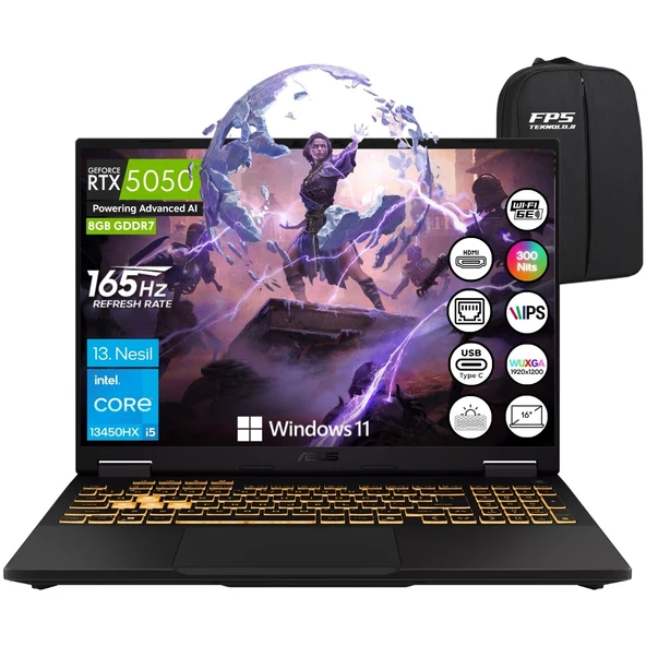 Tuf Gaming F16 FX608JH İ5-13450HX RTX5050 115W 64GB Ram 1tb SSD 16" IPS Wuxga 165Hz Taşınabilir Bilgisayar ürün görseli 1