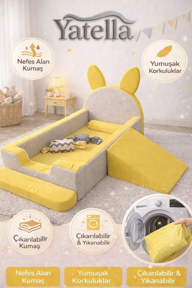 Yatella Şirin Tavşan Yatak - Çok Fonksiyonlu Bebek & Çocuk Yatağı  70 x 130 cm  Krem - Sarı ürün görseli 1