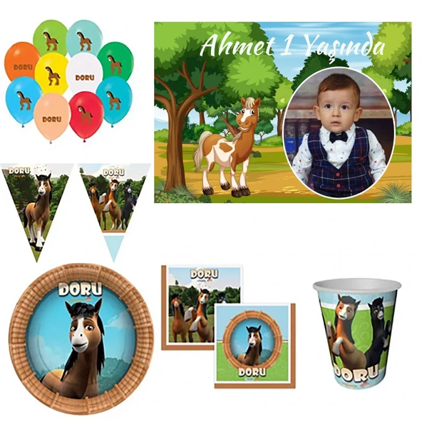 Afiş Hediyeli 8 Kişilik Doru At Parti Süsleri Doğum Günü Süsleri ürün görseli 1