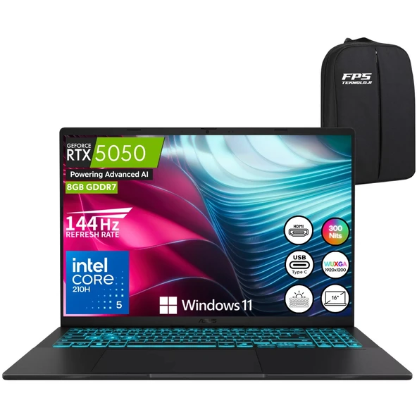 Vivobook 16 V3607VH-RP035W Intel Core 5 210H RTX5050 64GB Ram 2tb SSD 16" Wuxga W11 144Hz Taşınabilir Bilgisayar ürün görseli 1
