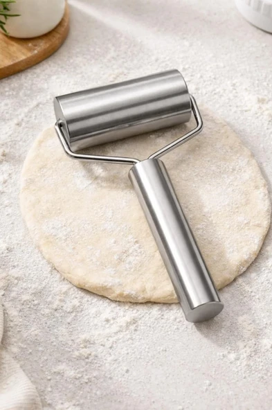 Paslanmaz çelik Saplı Rulo Hamur Açıcı Merdane  Oklava Pizza Börek Açma rulo  Silindir ürün görseli 1