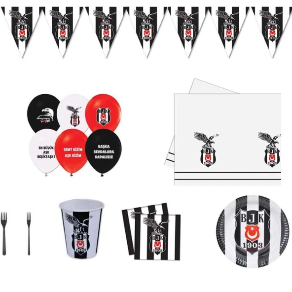 Beşiktaş 8 Kişilik Doğum Günü Süsleri Parti Malzemeleri ürün görseli 1