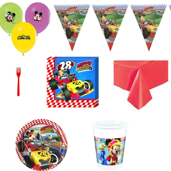 Mickey Roadster 8 Kişilik Doğum Günü Süsleri Parti Malzemeleri ürün görseli 1