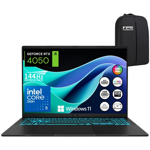 Vivobook 16 Core 5 210H RTX4050 32GB Ram 512GB SSD 16" W11 Taşınabilir Bilgisayar + Djt Çanta ürün görseli 1