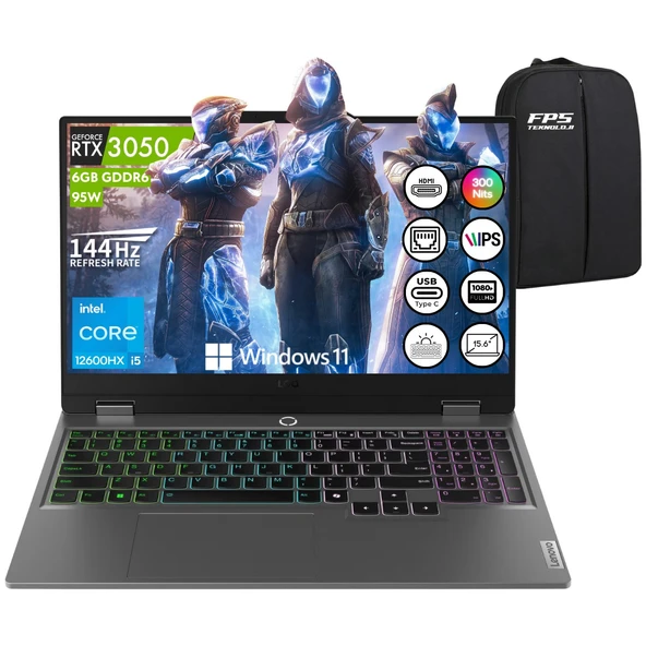 Loq 15IAX9 I5-12600HX RTX3050 95W 24GB Ram 2tb SSD 15.6" Fhd IPS 144Hz W11 83GS00PDTR Taşınabilir Bilgisayar ürün görseli 1