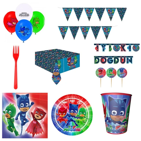 Pijamaske Pijamaskeliler Doğum Günü Parti Seti 16 Kişilik Full Set ürün görseli 1