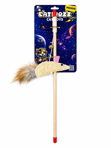 Catmozz Premium Doğal Lifli Tüylü Fare Oltası 40 Cm ürün görseli 1
