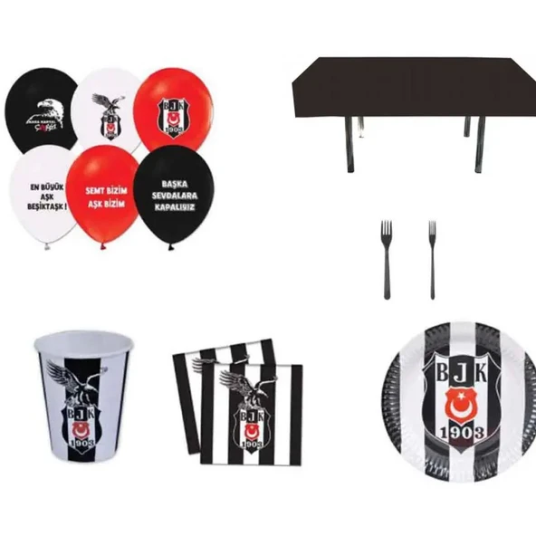 Beşiktaş 8 Kişilik Doğum Günü Parti Malzemeleri Seti Ekonomik ürün görseli 1