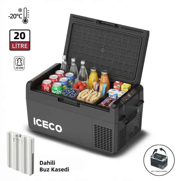 ICECO MCD20B 12/24Volt 20 Litre Kompresörlü Oto Buzdolabı/Dondurucu + Buz Kaseti ürün görseli 1