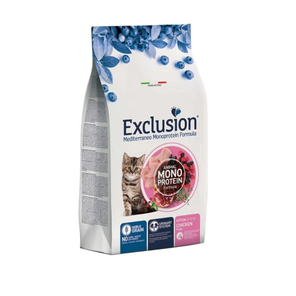 Exclusion Monoprotein Tavuklu Narlı ve Yaban Mersinli Düşük Tahıllı Yavru Kedi Maması 1,5 Kg ürün görseli 1