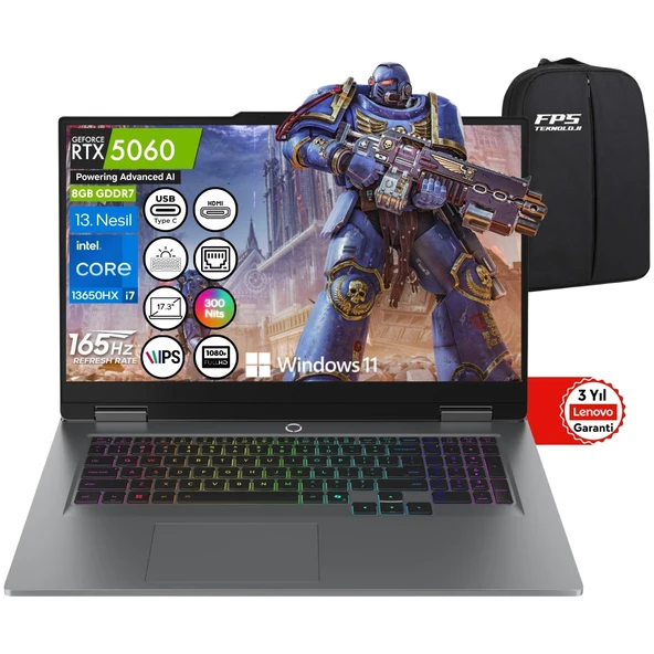 Loq 17IRX10 I7-13650HX RTX5060 115W 16GB Ram 2tb SSD 17.3" Fhd IPS 165Hz 83JH006DTR Taşınabilir Bilgisayar ürün görseli 1