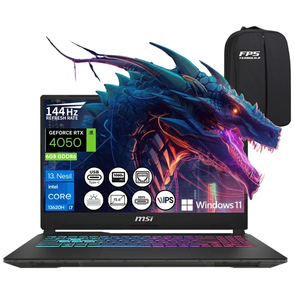 Msı Cyborg 15 A13VE-897XTR I7-13620H RTX4050 16GB Ram 1tb SSD 15.6" Fhd IPS 144Hz W11 Taşınabilir Bilgisayar ürün görseli 1