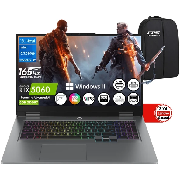 Loq 17IRX10 I7-13650HX RTX5060 16GB Ram 512GB SSD 17.3" Fhd IPS 165Hz W11 83JH006ETR Taşınabilir Bilgisayar ürün görseli 1