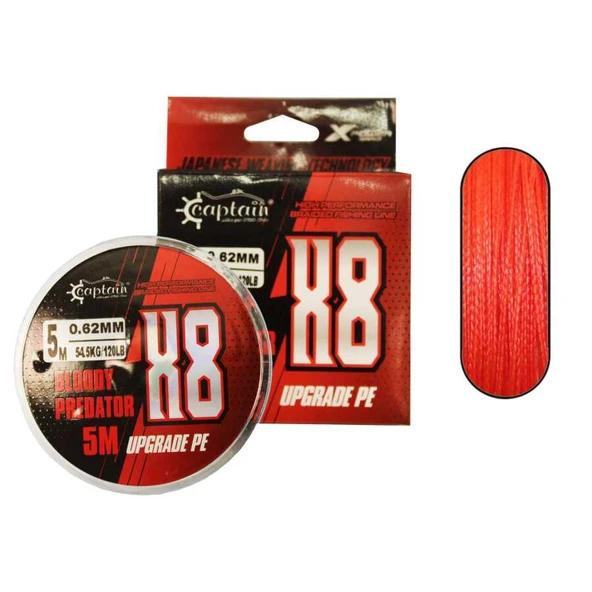 Hook Line 8X Upgrade PE Bloody Predator Assist İpi 5mt Kırmızı  Standart 50 LBS ürün görseli 1