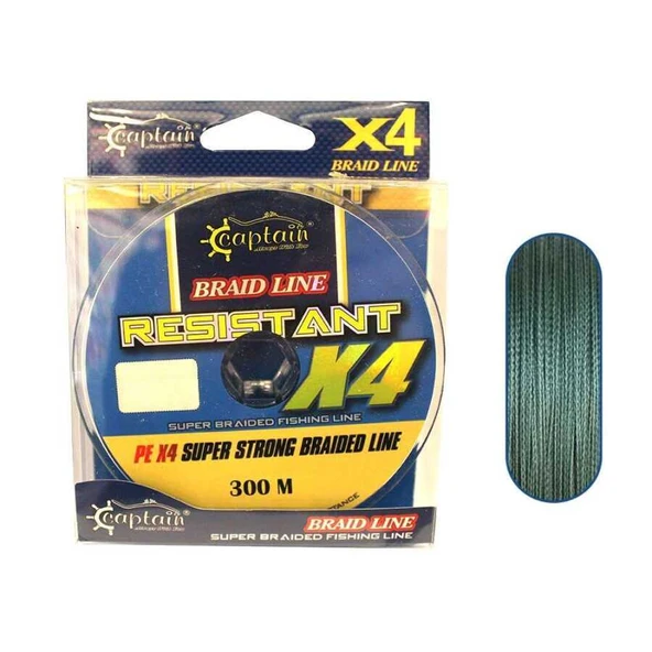 Captain Resistant PE 4 Kat Spin İp Misina 300mt Yeşil  Standart 0.08 MM ürün görseli 1