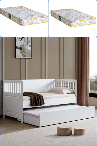 Yavrulu Karyola, Beyaz Nikea Yavrulu Karyola + 2 Adet Comfort Yatak ürün görseli 1