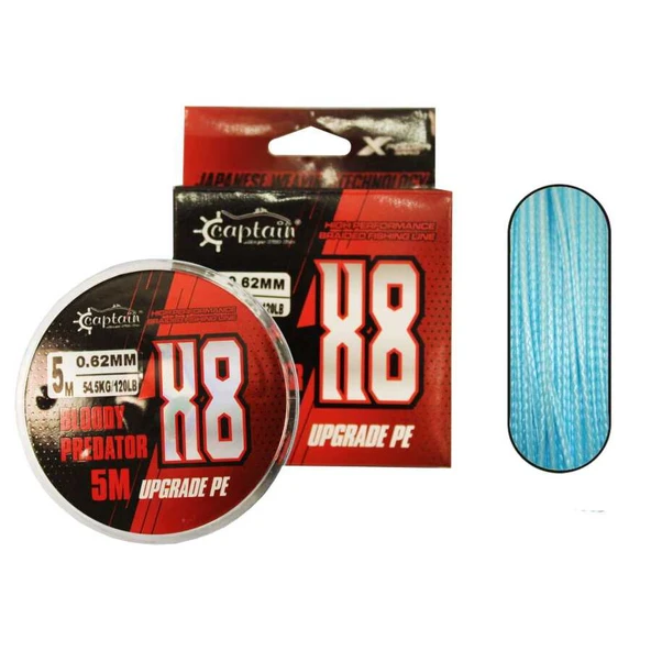 Hook Line 8X Upgrade PE Bloody Predator Assist İpi 5mt Mavi  Standart 120 LBS ürün görseli 1